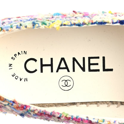 Chanel Cotton Tweed Grosgrain Women's CC Espadrilles 36 Multicolor Black
