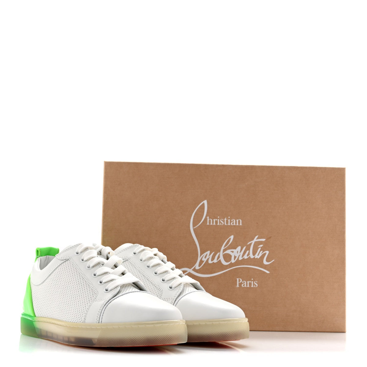 Christian Louboutin Calfskin Men's Fun Louis Junior Flat Sneakers 41.5 White Fluo Green