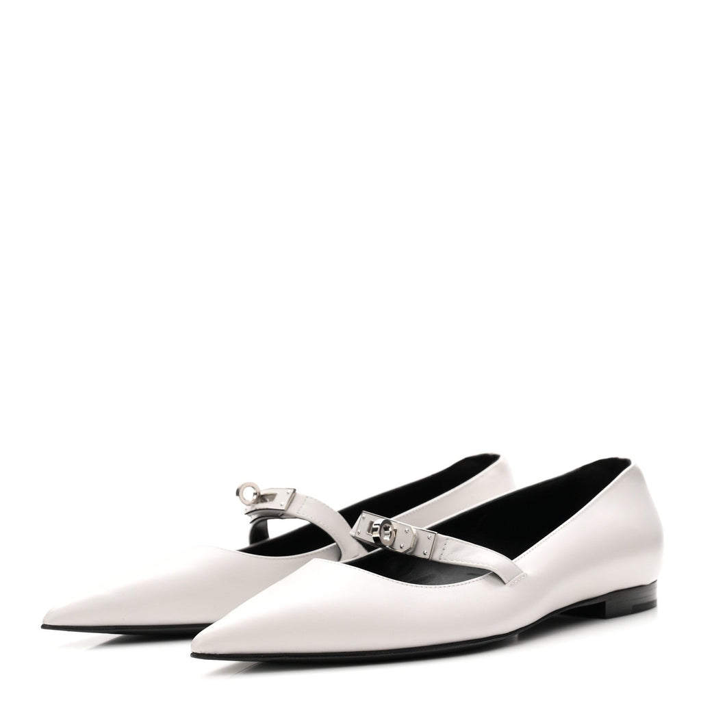 Hermes Calfskin Women's Kelly Ballet Flats 37.5 Gris Clair