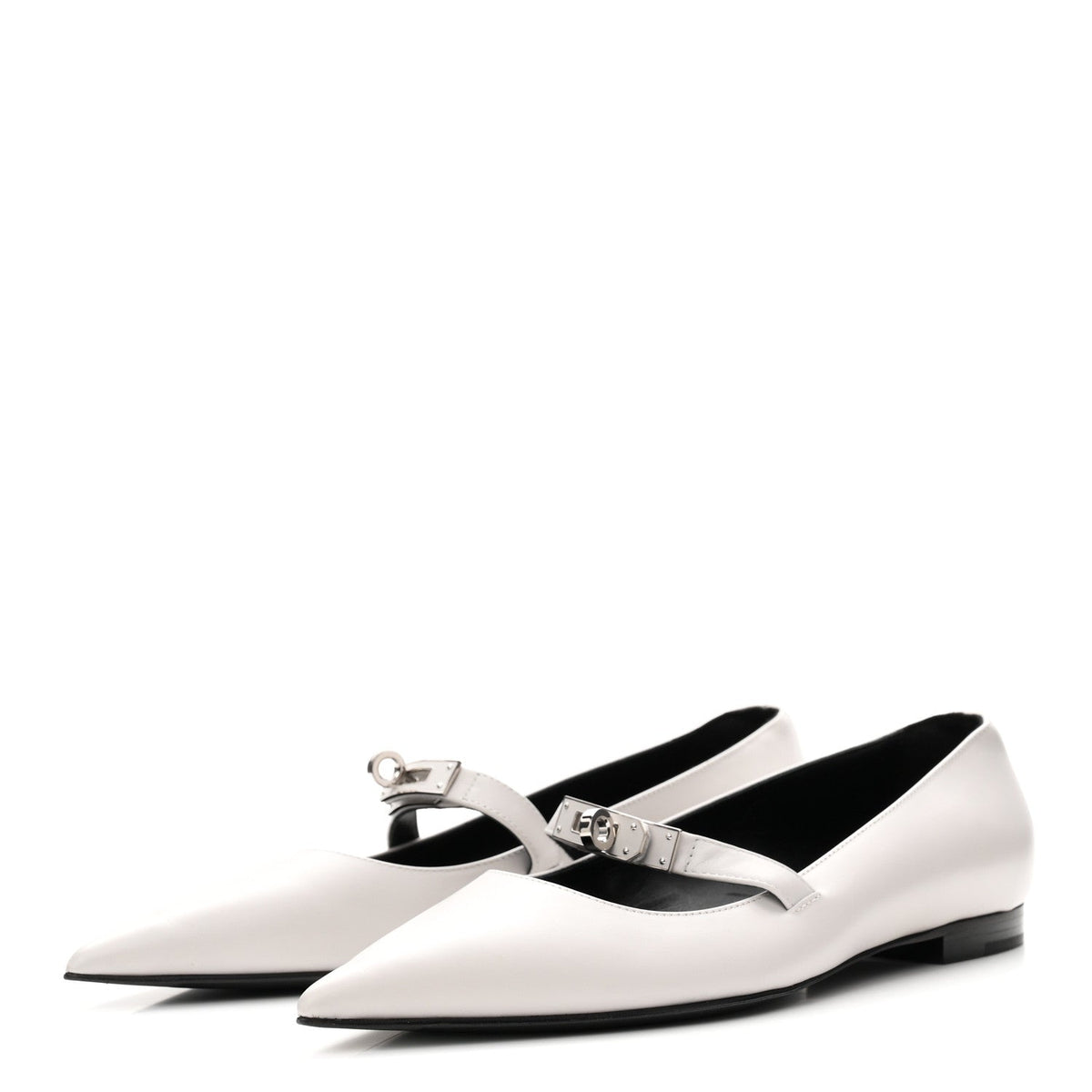 Hermes Calfskin Women's Kelly Ballet Flats 37.5 Gris Clair
