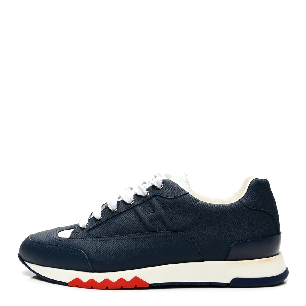 Hermes Epsom Calfskin Men's Trail Sneakers 42 Indigo White