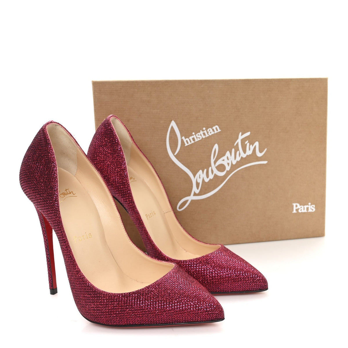 Christian Louboutin Glitter Tisse Pigalle Follies 120 Women's Pumps 37.5 Cassis