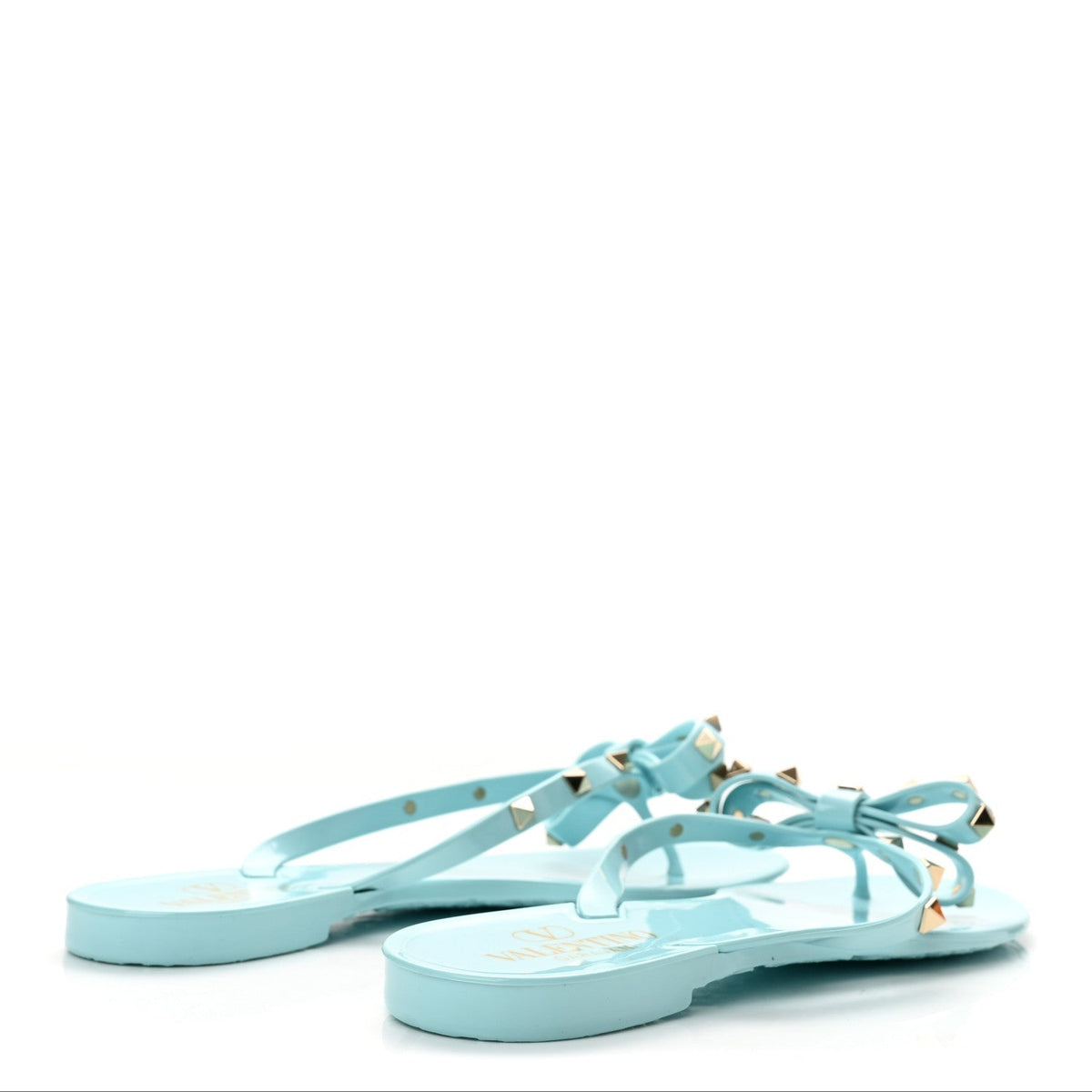 Valentino Garavani PVC Women's Jelly Rockstud Bow Thong Sandals 40 Light Blue