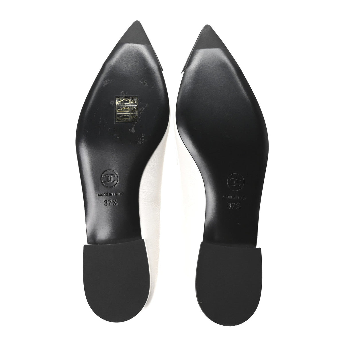 Chanel Lambskin Grosgrain Women's Pearl Mary Janes Flats 37.5 White Black