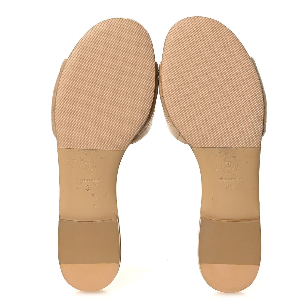 Chanel Lambskin Women's Quilted CC Turnlock Sandals 39 Beige