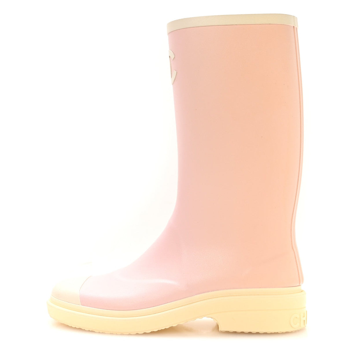 Chanel Caoutchouc CC Women's High Boots Light Pink White
