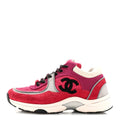 Chanel Mesh Suede Calfskin Women's CC Sneakers 35 Dark Pink Silver