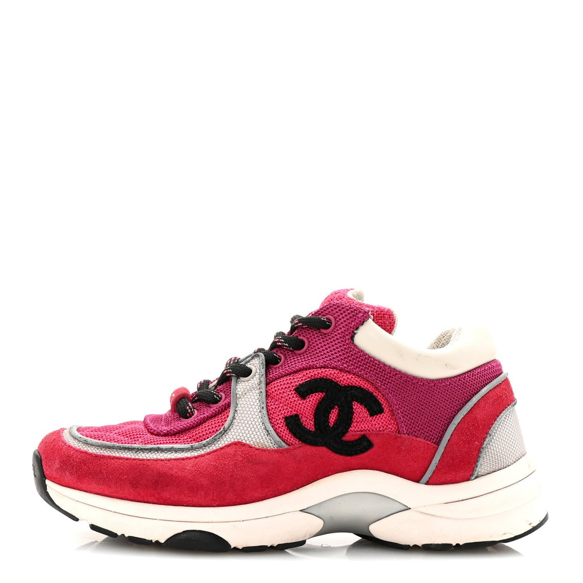 Chanel Mesh Suede Calfskin Women's CC Sneakers 35 Dark Pink Silver