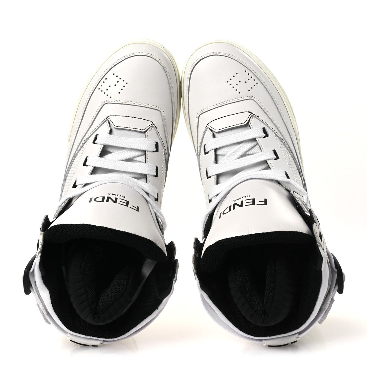 Fendi Vitello Nylon Men's High Top Sneakers 7 Ultra White Black