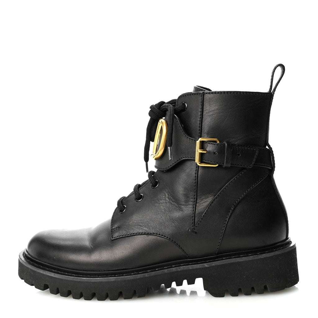 Valentino Garavani Calfskin VLOGO Women's Combat Boots 38.5 Black