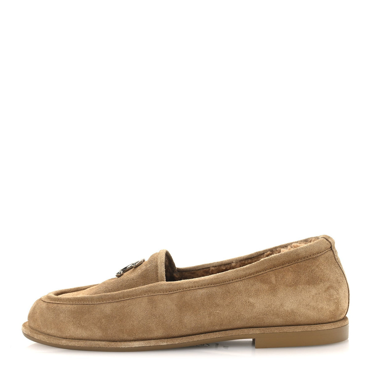 Chanel Suede Calfskin Women's CC Loafers 36.5 Dark Beige