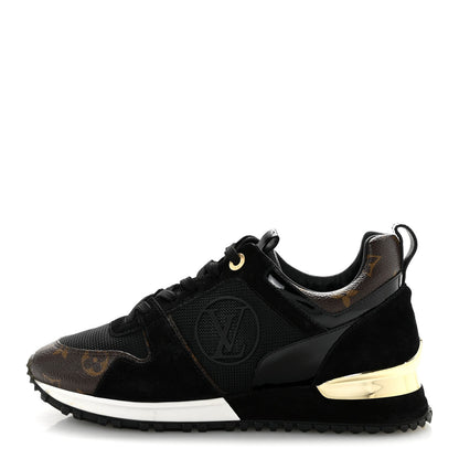 Louis Vuitton Suede Calfskin Women's Monogram Run Away Sneakers 38 Black