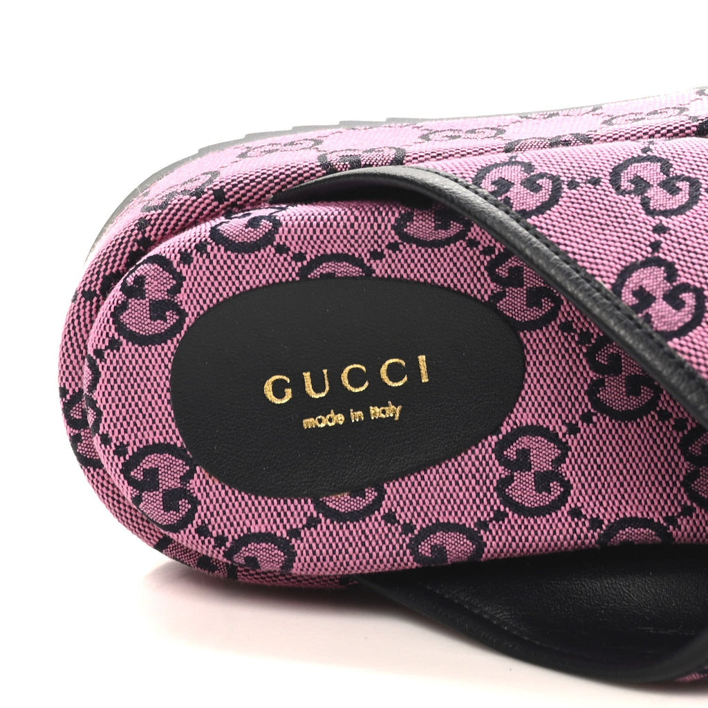 Gucci Canvas Women's Monogram Multicolor Criss Cross Platform Slide Sandals 36.5 Pink Blue
