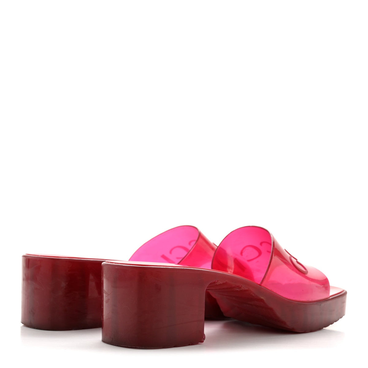 Gucci Rubber Logo Women's Platform Slide Sandals 38 Transparent Hibiscus Red
