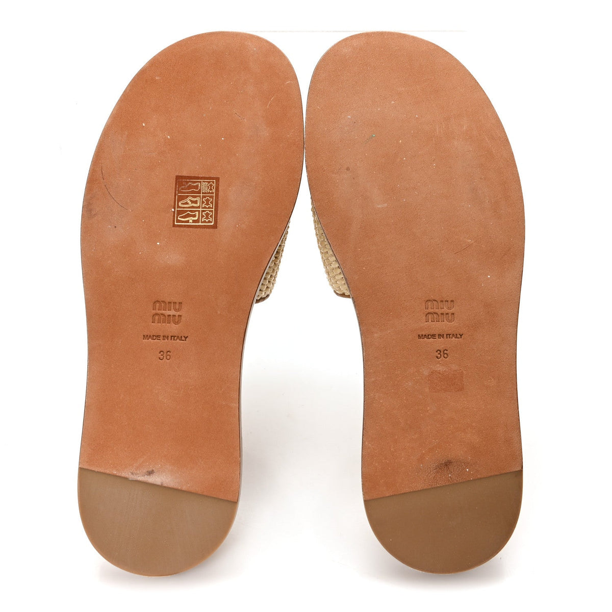 Miu Miu Stuoia Raffia Calfskin Women's Logo Sandals 36 Naturale