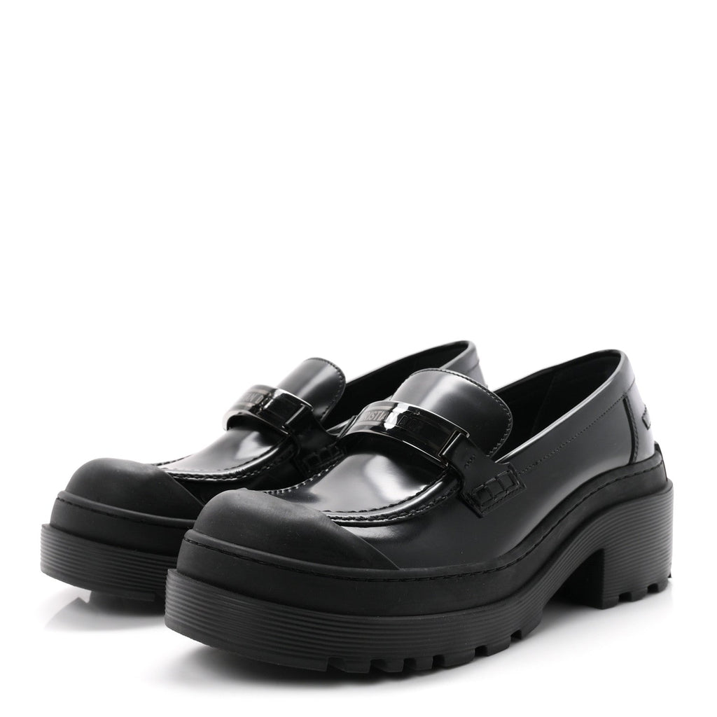 Christian Dior Brushed Calfskin Rubber Women's Dior Code 35mm Loafers 39 Black