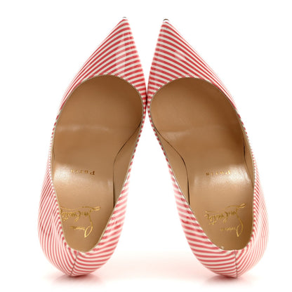 Christian Louboutin Patent Leather Women's Pigalle Follies Stripes 100 Pumps 37 Smoothie White