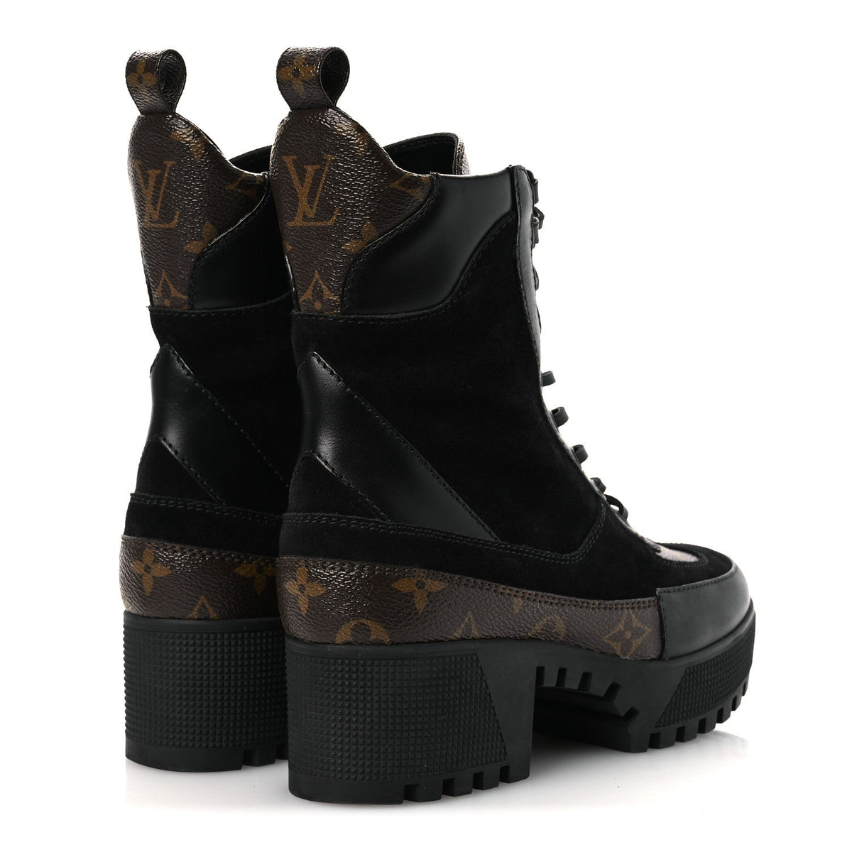 Louis Vuitton Suede Calfskin Monogram Women's Laureate Desert Boots 36 Black