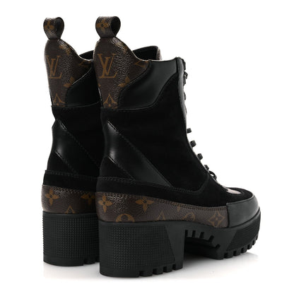 Louis Vuitton Suede Calfskin Monogram Women's Laureate Desert Boots 36 Black