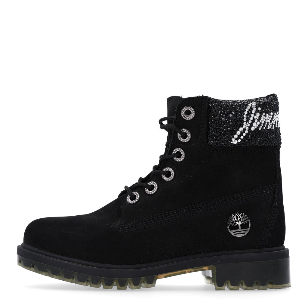 Jimmy Choo Nubuck Swarovski Crystal Women's Timberland Boots 37.5 Black
