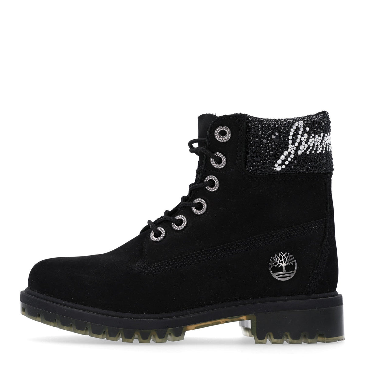 Jimmy Choo Nubuck Swarovski Crystal Women's Timberland Boots 37.5 Black