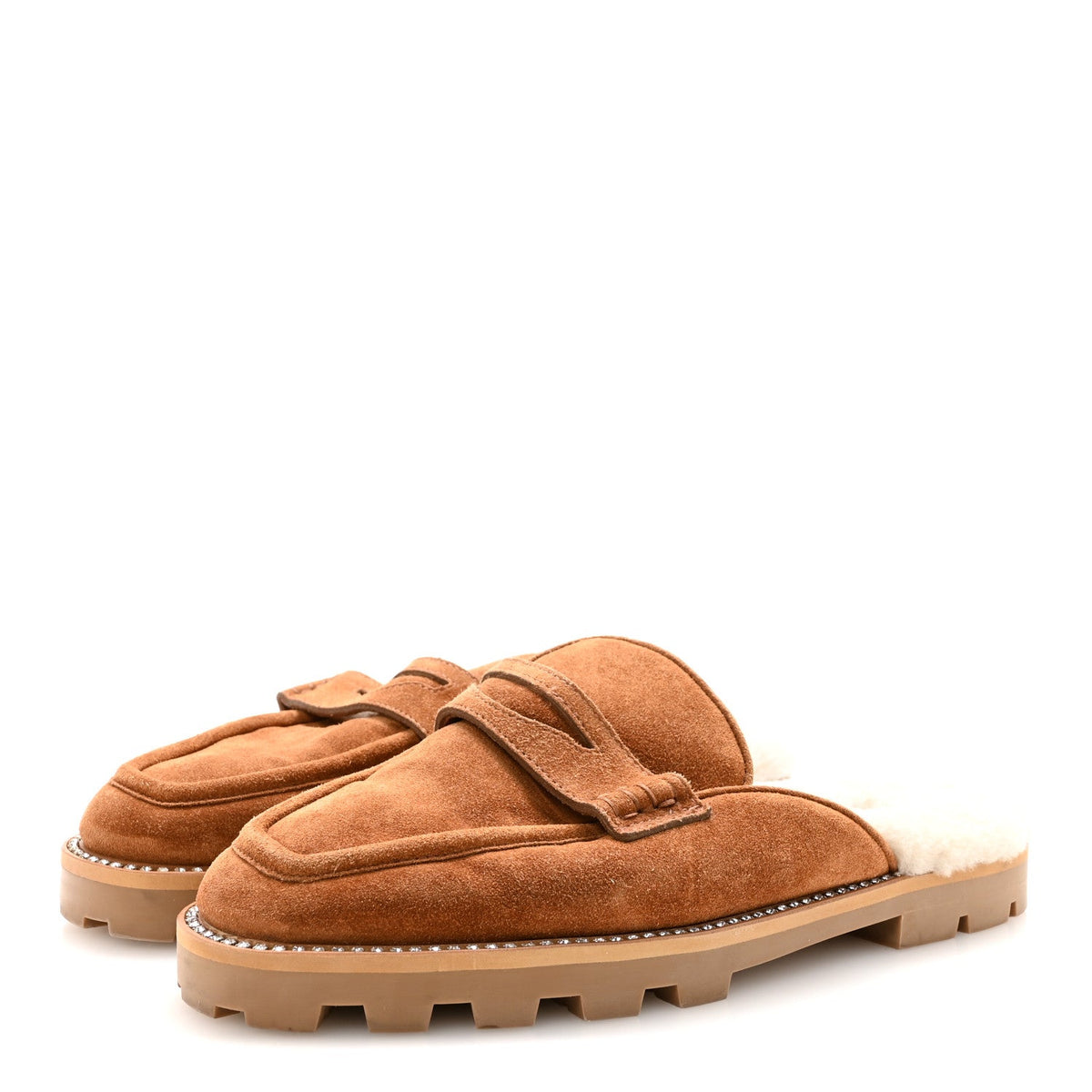Jimmy Choo Suede Shearling Women's Ronnie Flat Mules 39.5 Tan Natural