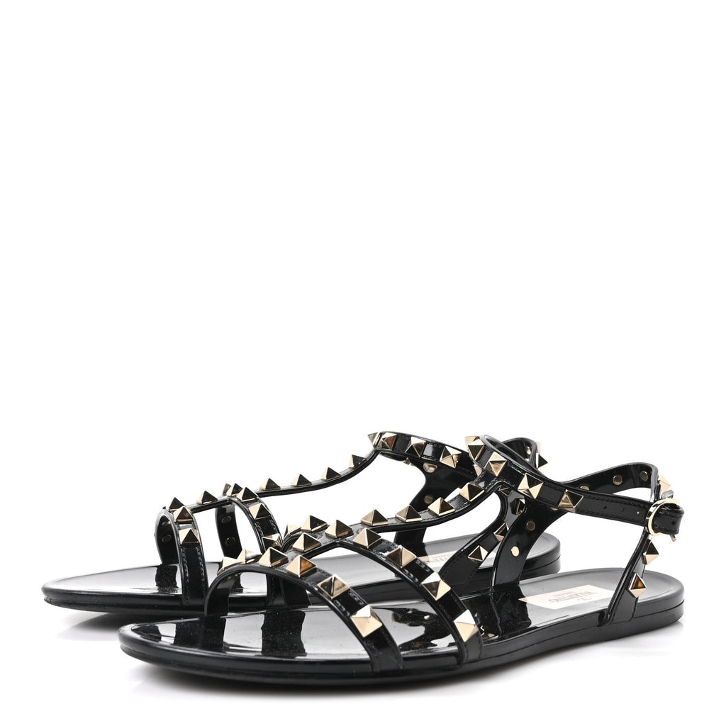 Valentino Garavani PVC Women's Jelly Rockstud Caged Sandals 38 Black