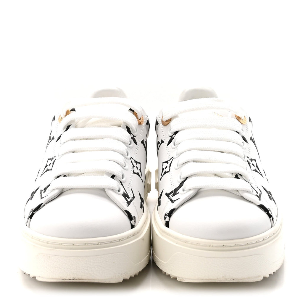 Louis Vuitton Calfskin Women's Monogram Debossed Time Out Sneakers 35 Black