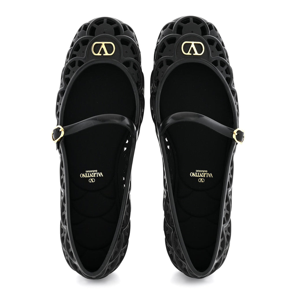 Valentino Garavani Rubber Women's VLogo Ondette Ballerina Flats 41 Black