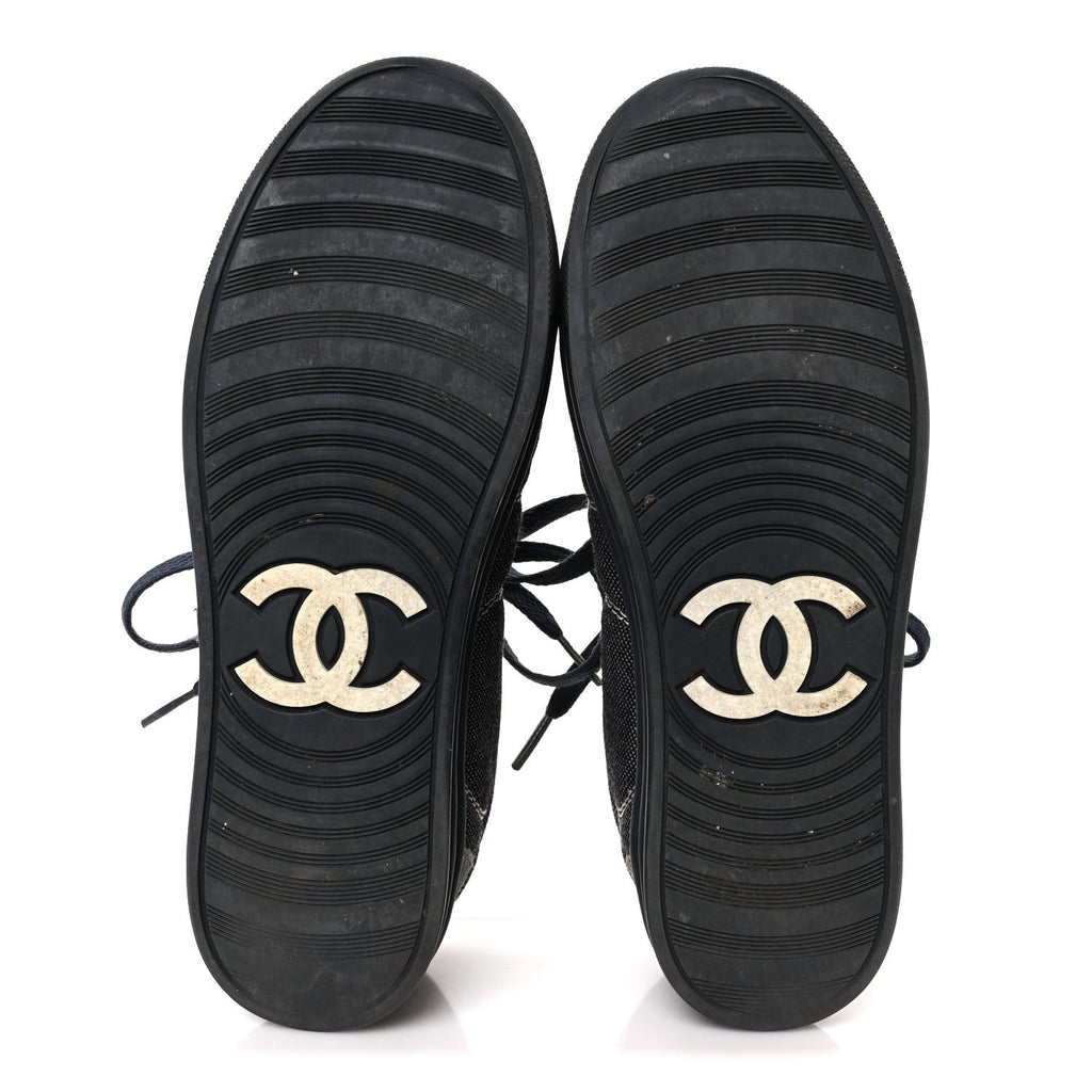 Chanel Toile Suede Calfskin Women's CC Low Top Sneakers 36 Dark Grey