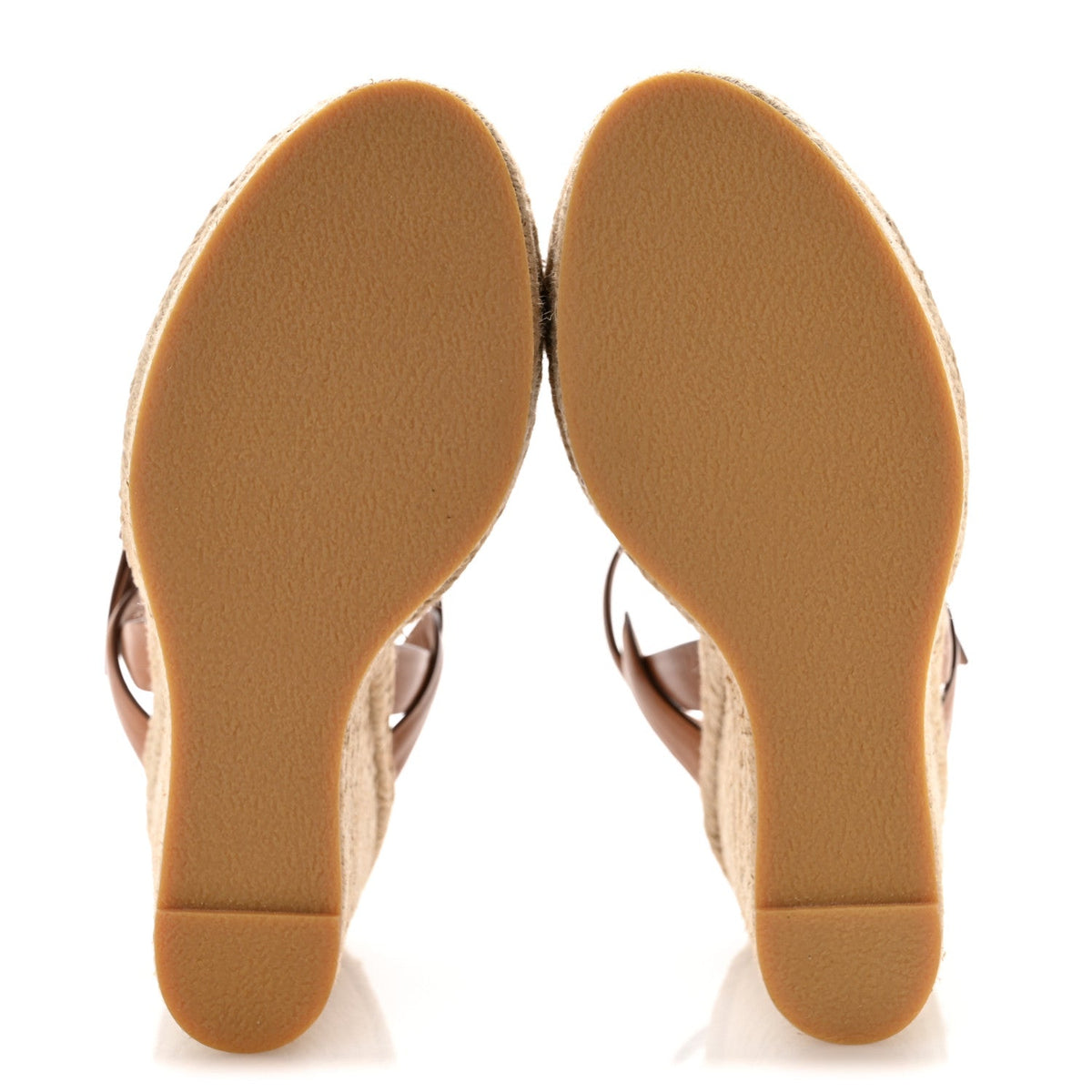 Saint Laurent Calfskin Women's 85 Platform Espadrille Wedge Sandals 39.5 Brown