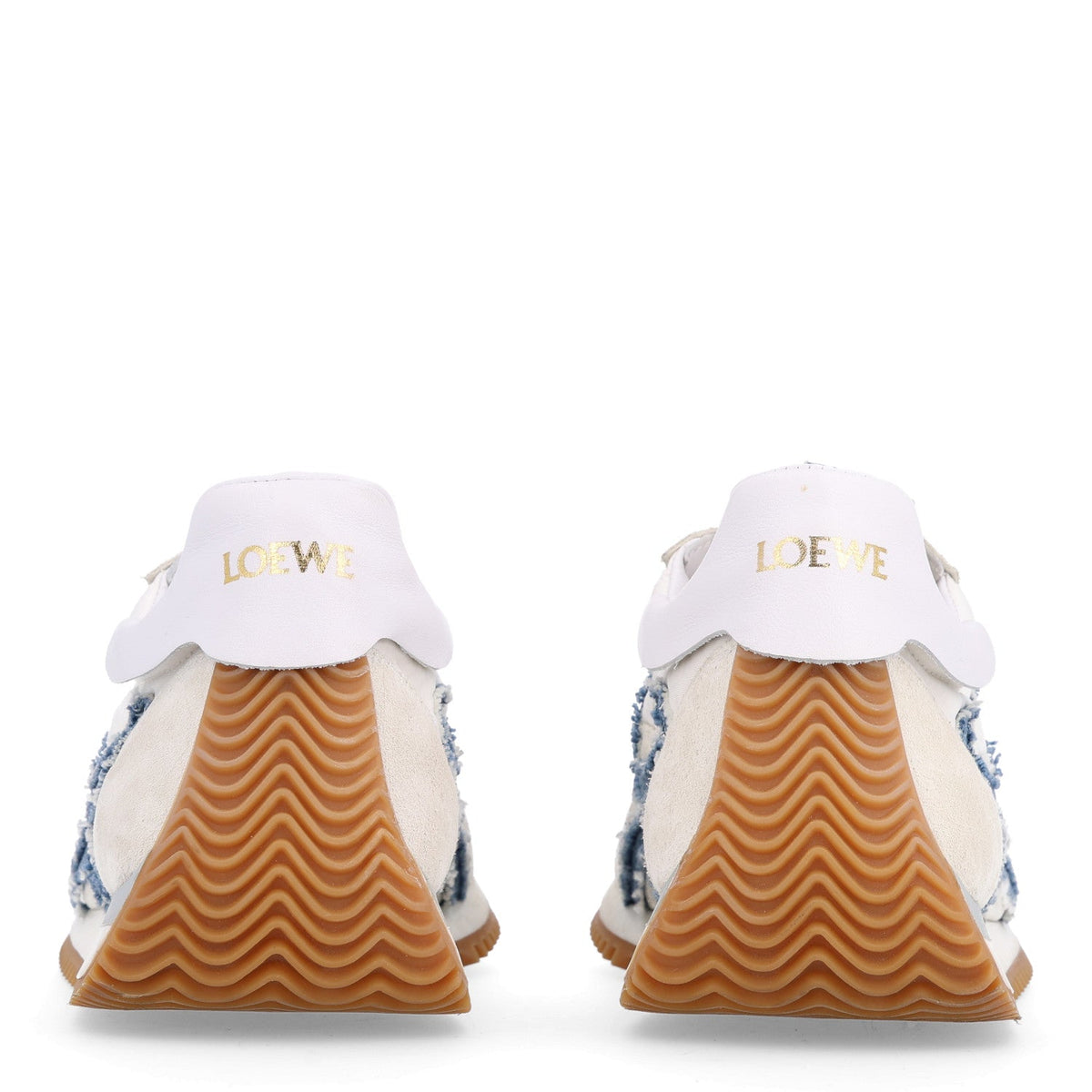 Loewe Nylon Suede Denim Women's Flow Retro Runner Sneakers 37 White