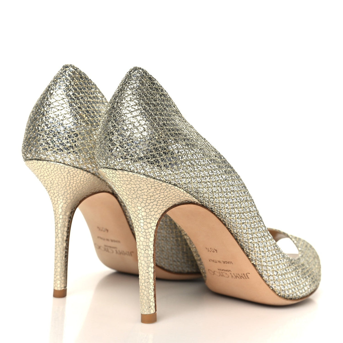 Jimmy Choo Glitter Fabric Women's Evelyn Peep Toe Pumps 40.5 Champagne