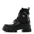 Prada Spazzolato Calfskin Nylon Women's Monolith Pouch Boots 38 Black