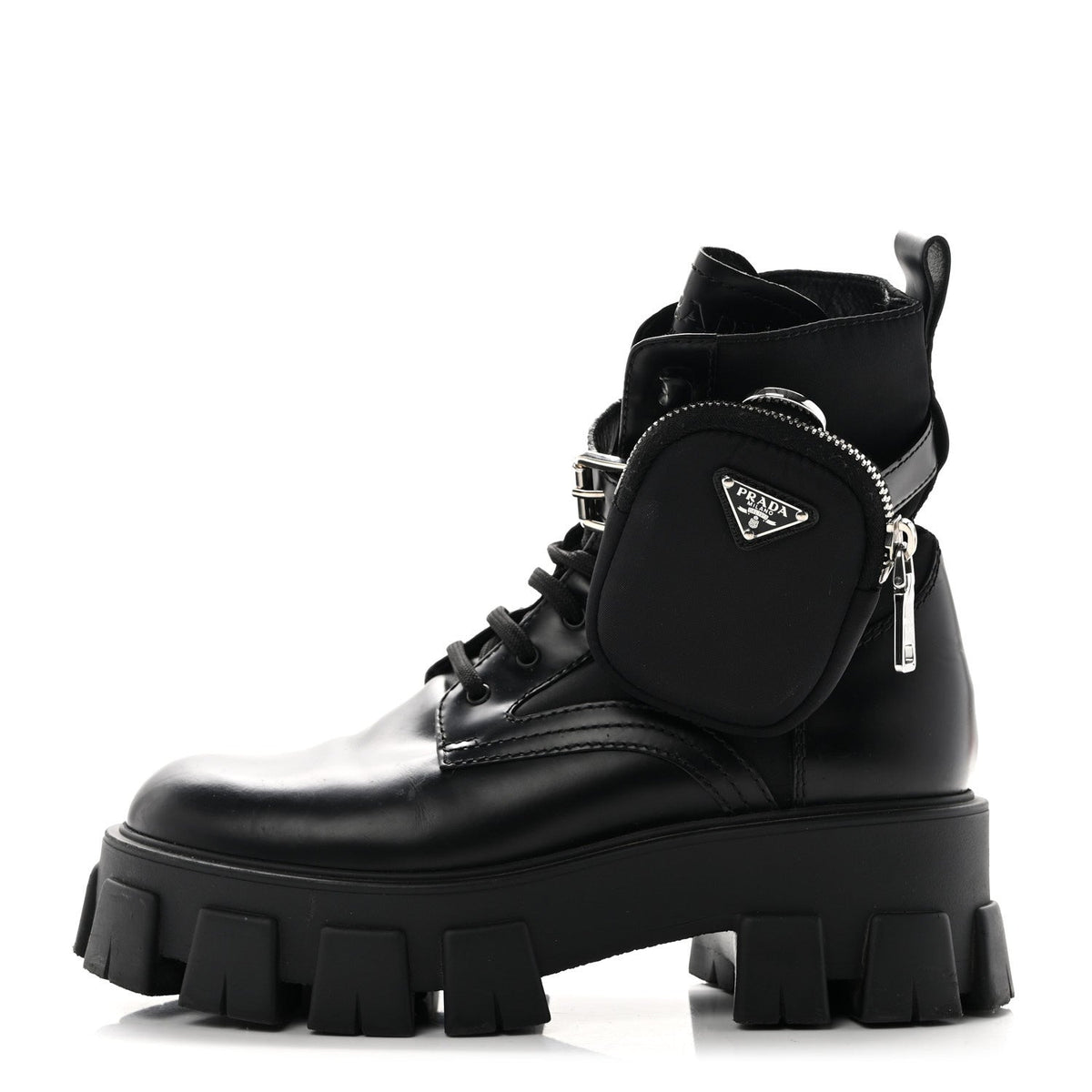 Prada Spazzolato Calfskin Nylon Women's Monolith Pouch Boots 38 Black