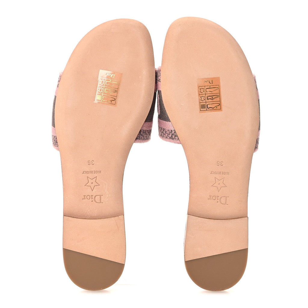 Christian Dior Canvas Women's Toile De Jouy Embroidered Dway Flat Slide Sandals 36 Chateau Rose