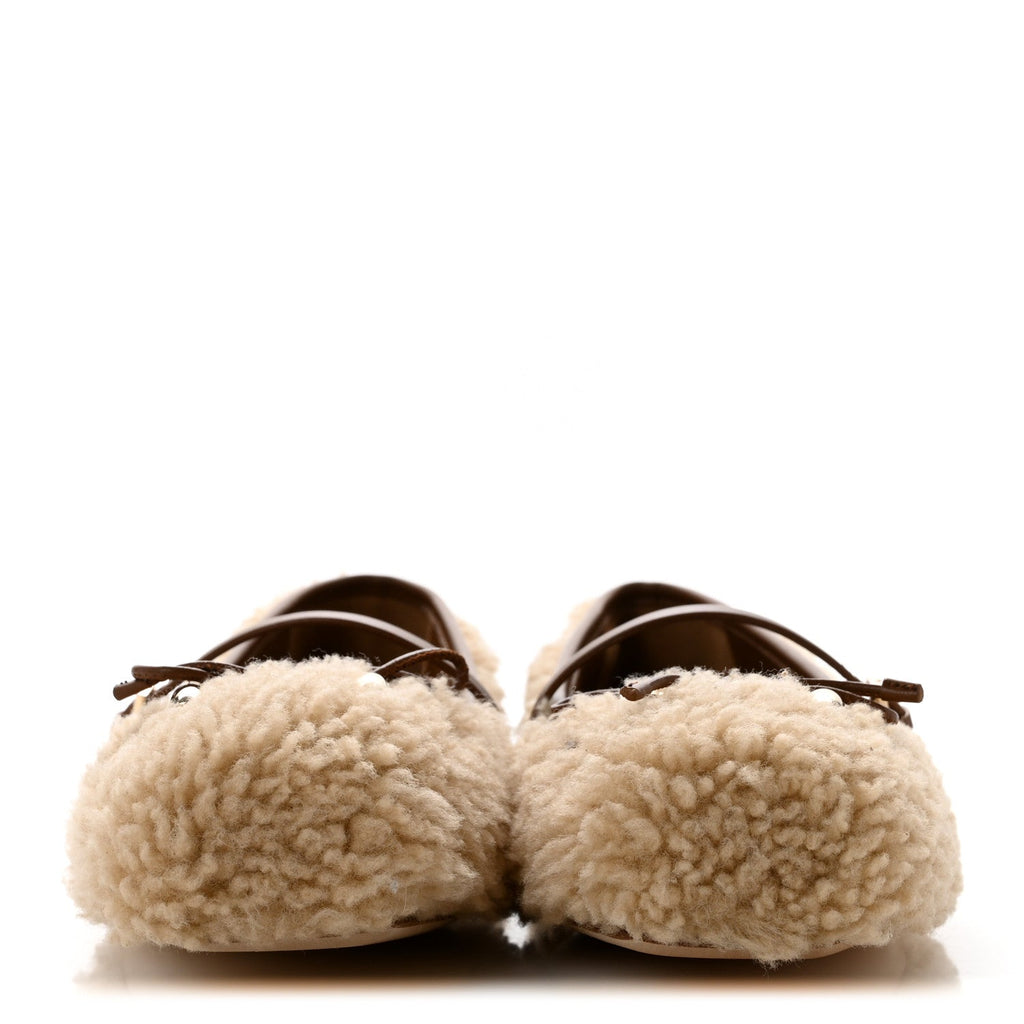 Gucci Shearling Women's Horsebit Ballet Flats 38.5 Beige
