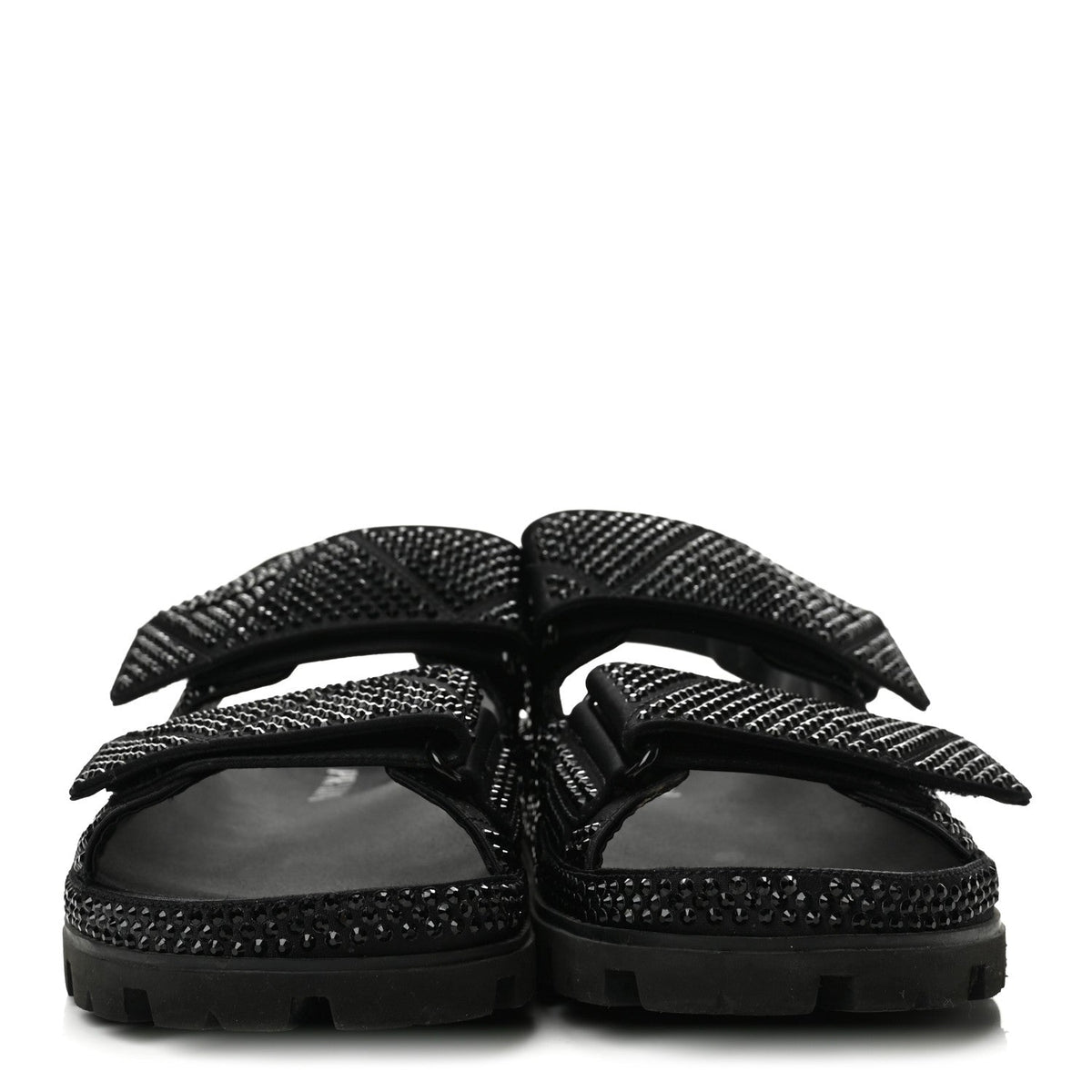 Prada Satin Crystal Women's Logo Velcro Sandals 37.5 Black