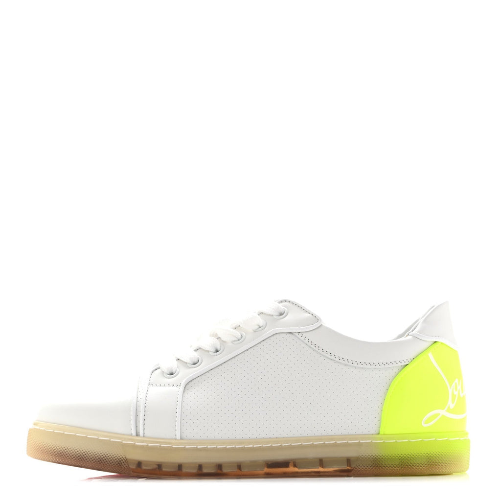Christian Louboutin Calfskin Women's Fun Vieira Orlato Flat Sneakers 39.5 White Fluo Yellow