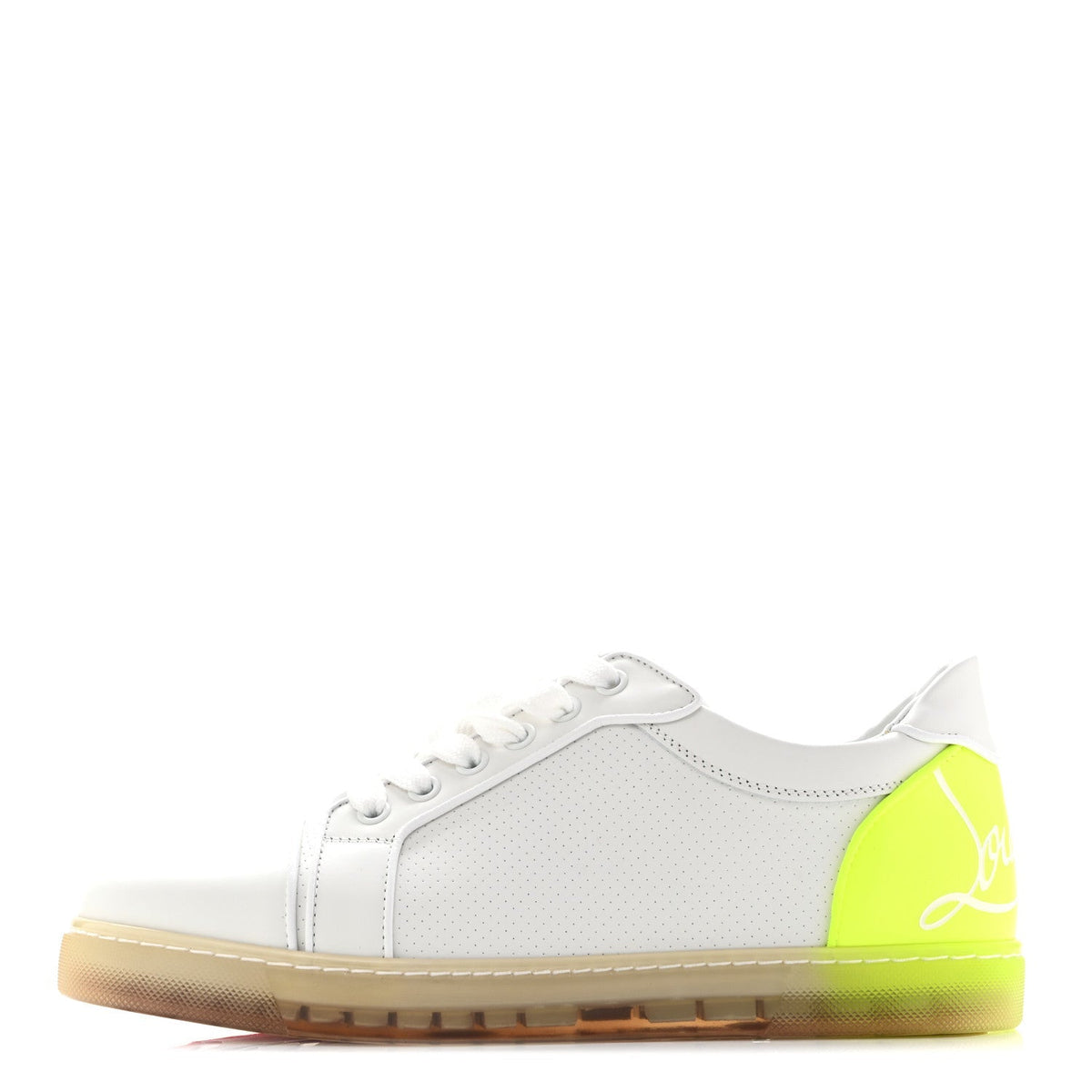 Christian Louboutin Calfskin Women's Fun Vieira Orlato Flat Sneakers 39.5 White Fluo Yellow