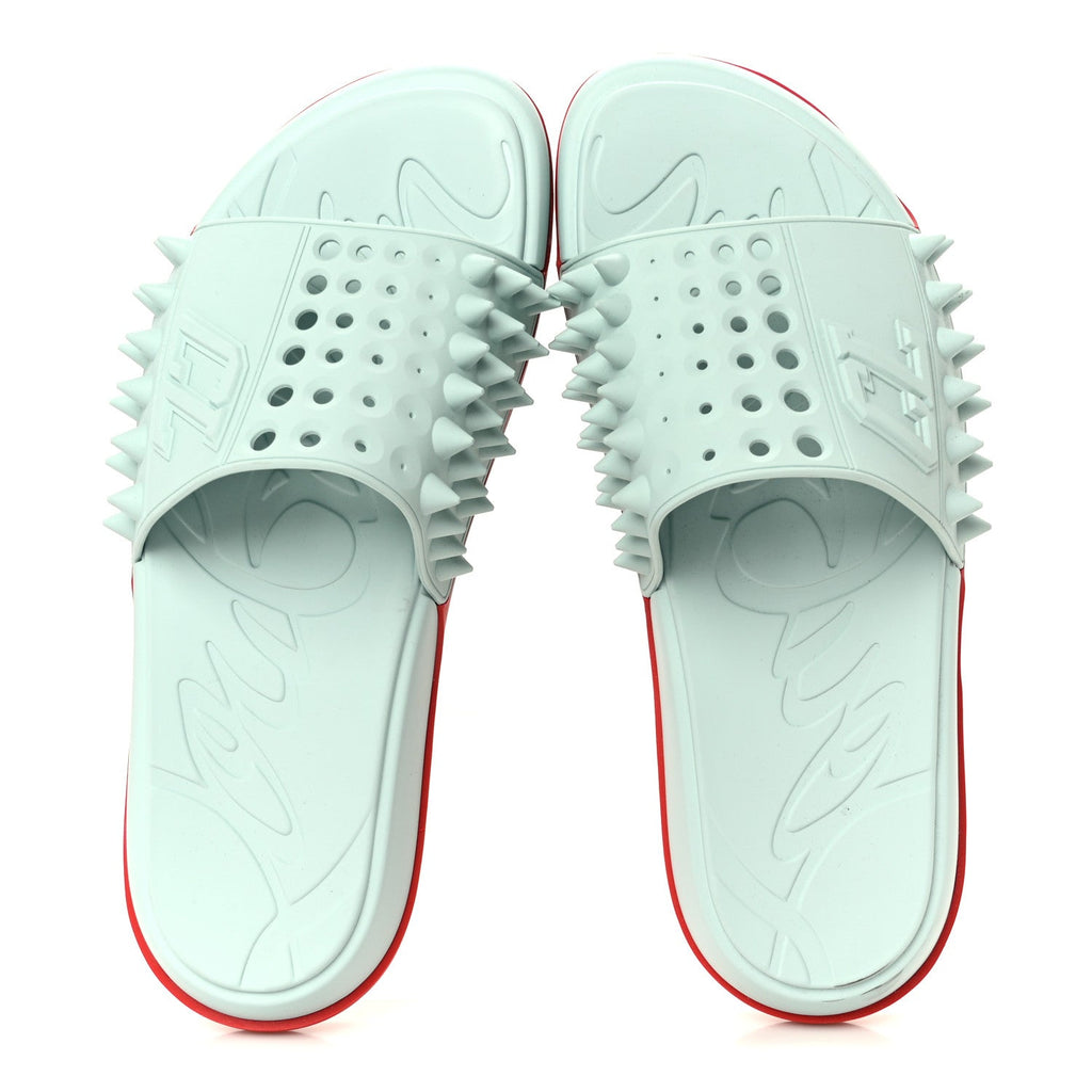 Christian Louboutin Rubber Men's Take It Easy Flat Slide Sandals 46 Iceberg
