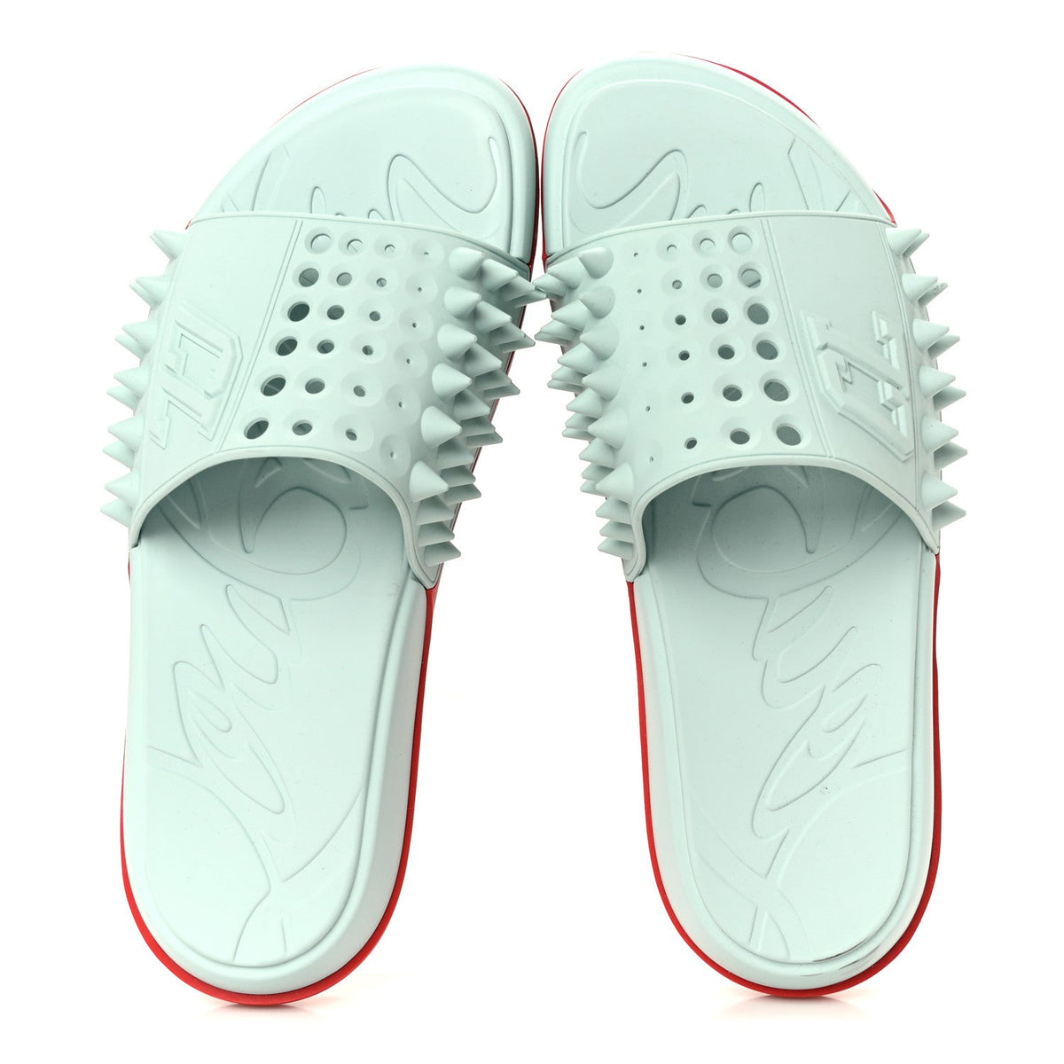 Christian Louboutin Rubber Men's Take It Easy Flat Slide Sandals 46 Iceberg