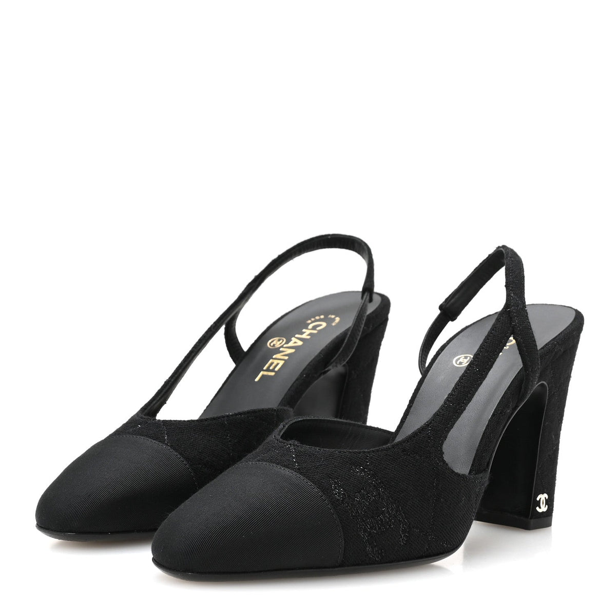 Chanel Wool Grosgrain CC Cap Toe Women's Slingback Pumps