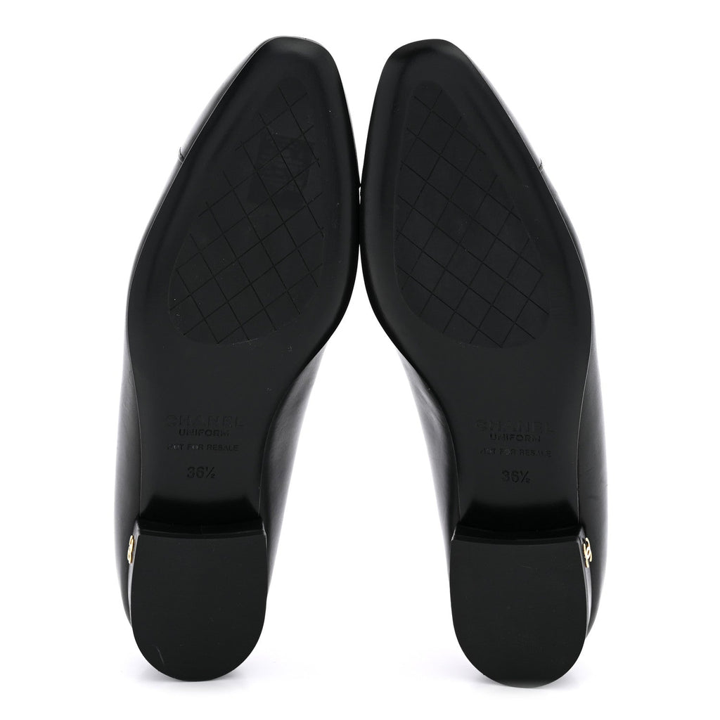 Chanel Lambskin Women's Cap Toe CC Ballerina Flats 36.5 Black