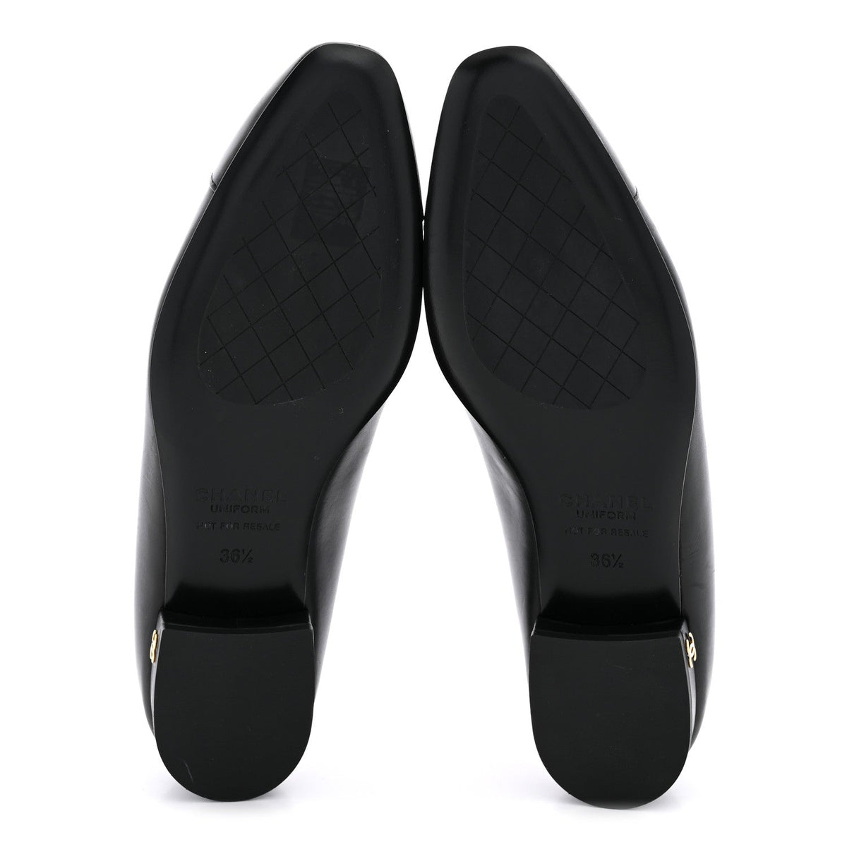 Chanel Lambskin Women's Cap Toe CC Ballerina Flats 36.5 Black