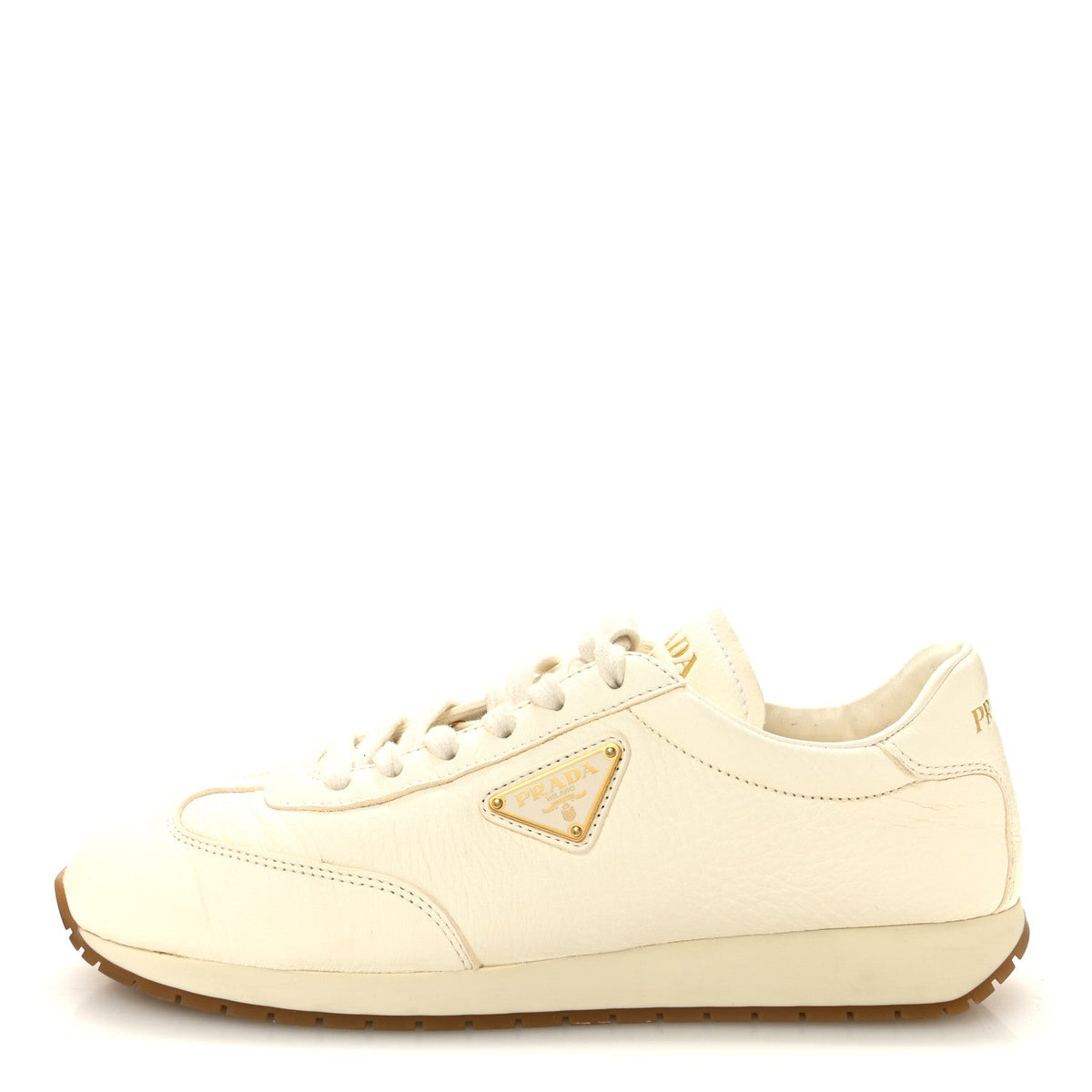 Prada Calfskin Metal Triangle Logo Women's Sneakers 40 Neutral