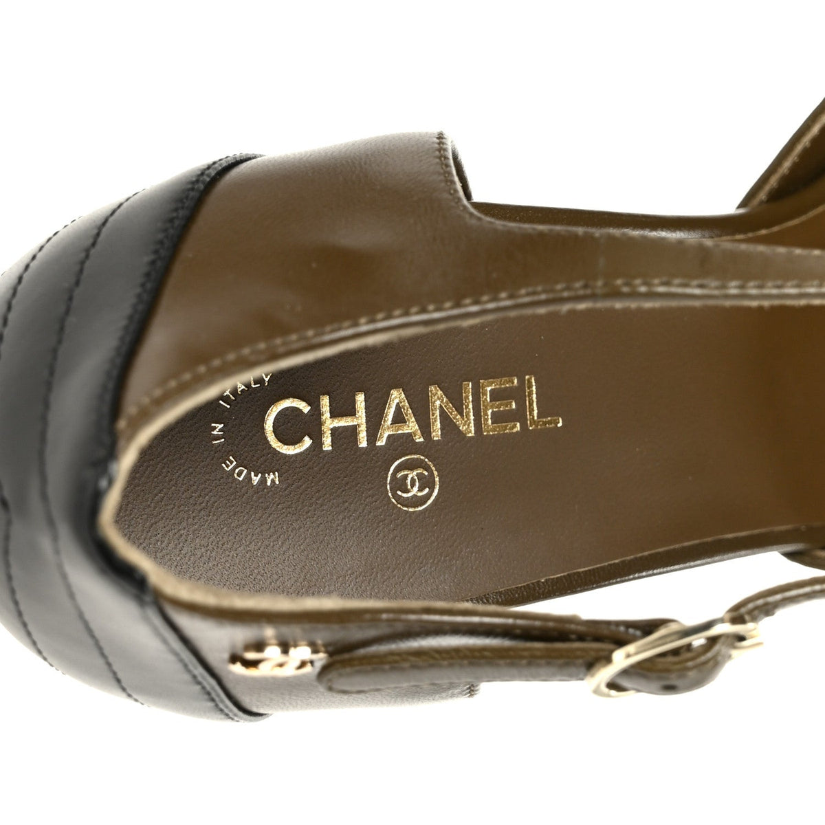 Chanel Lambskin Mary Jane Women's Pumps 40 Dark Khaki Black