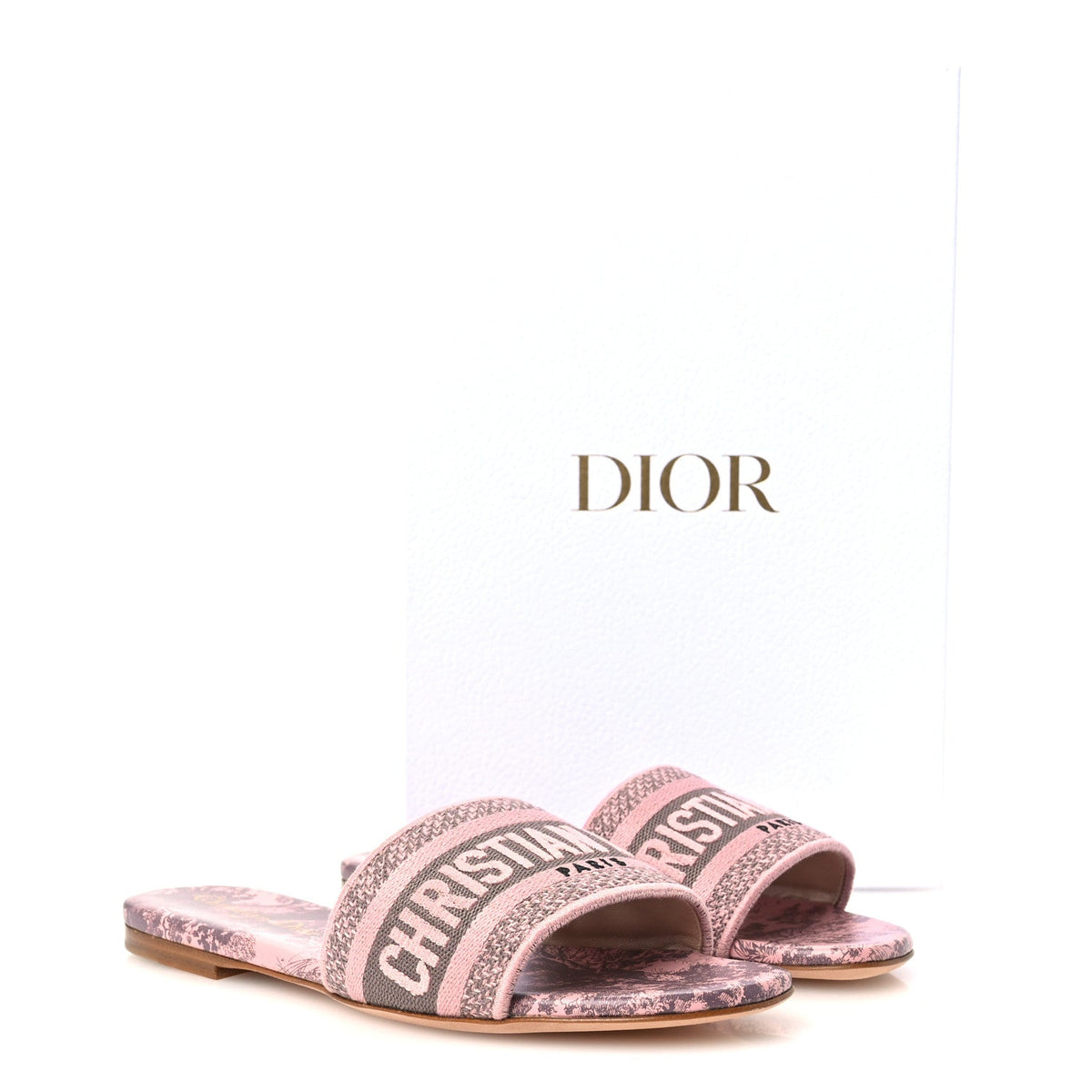 Christian Dior Canvas Women's Toile De Jouy Embroidered Dway Flat Slide Sandals 36 Chateau Rose