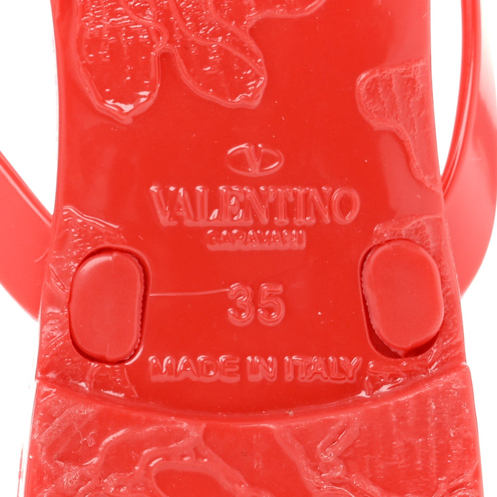 Valentino Garavani PVC Jelly Women's Rockstud Bow Thong Sandals 35 Rosso