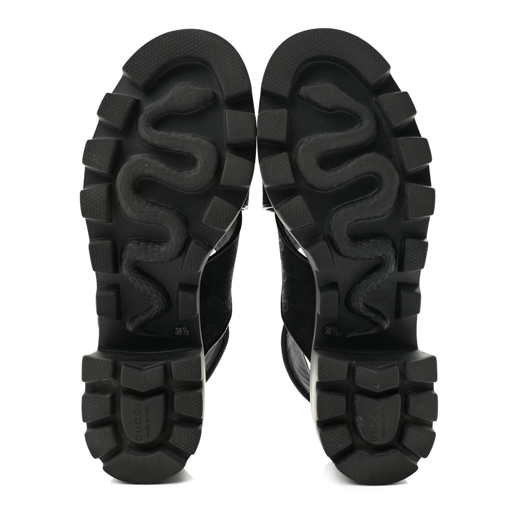 Gucci GG Canvas Women's Monogram Trip Lug Sole Sandals 38.5 Black